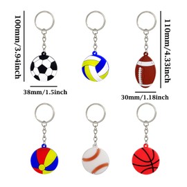 Honbay 12PCS PVC Sports Ball Keychains Lightweight Soccer Football Baseball Basketball Volleyball Water Polo Keyrings Keyfob for Sports Lover (6 Style)
