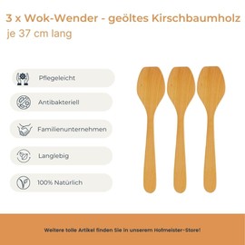 HOFMEISTER® Cooking Spoon, Spatula & Lifter Made of Elegant Cherry Wood, Heat-Resistant, Antibacterial, No Plastic, Will Not Scratch the Pot, Made in Europe, for Cooking & Baking