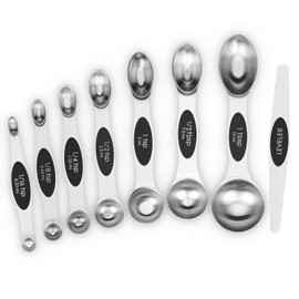 Aovchei 8 PCS Magnetic Measuring Spoons Set, Dual Sided, Stainless Steel Small Tablespoon, Teaspoons, Fits in Spice Jars, for Dry and Liquid, Black