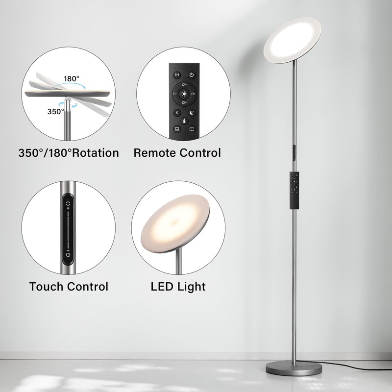 PreeOtti LED Floor Lamp with Remote, Touch Control, Fully Dimmable,