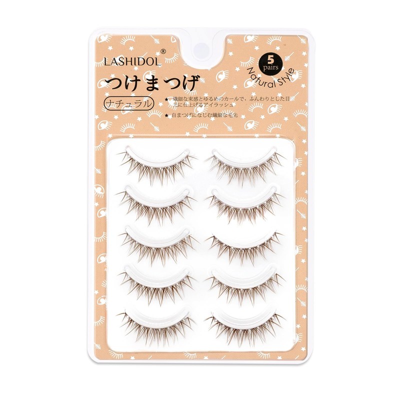 LASHIDOL Brown False Eyelashes, 5 Pairs Natural Eye Center, Thin