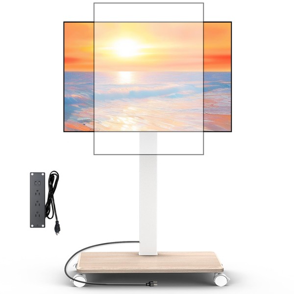 Neothm Rolling TV Stand with Power Outlet, Swivel Mobile Portable