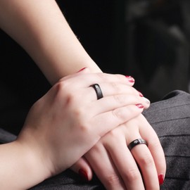 Black Stainless Steel King Queen Ring for Couples, His and Hers Wedding Band Engagement Rings (men 9, women 9)