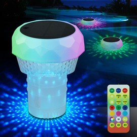 Solar Pool Chlorine Floater with 4 Light Modes,Remote Control Floating Chlorine Dispenser for Pool,Adjustable Chlorine Tablet Floater for 1" & 3"(2pcs)