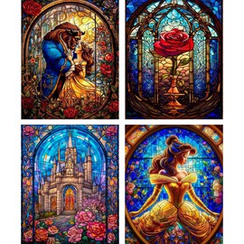 XIAOPAIZAI 4 Pack Diamond Art Painting Kits for Adults - 5D Diamond Paintings for Adults Beginner,DIY Cartoon Round Full Drill Dots Pictures Gem Art Painting Kits for Home Wall Decor 12x16in