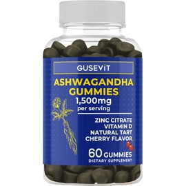 Ashwagandha Gummies 1,500mg with Vitamin D & Zinc | Vegan Ashwaghandha Supplement for Mood & Immune Support, Focus & Relaxation | Gluten-Free, Non-GMO | Cherry Flavor, 60 Ct