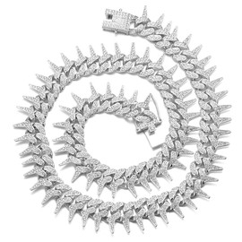 Halukakah Diamond Gold Chain for Men Iced Out, 19 mm Thorn Design, 18 Carat Real Gold Plated/Platinum White Gold Necklace, Laboratory Diamonds Hand Inlaid, Gift for Him, Brass, No Gemstone