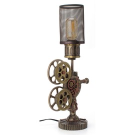 Veronese Design Steampunk Projector Mesh Lamp Sculpture Resin Cold Cast Bronze Finish
