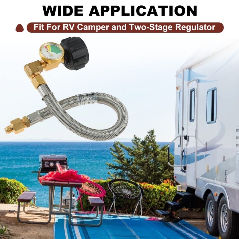 TEENGSE 2Pack RV Stainless Propane Hose with Gauge, 12inch Braided