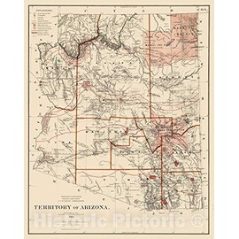 Historic Map - Department of The Interior General Land Office Map - Territory of Arizona. 1883 1883 - Vintage Wall Art - 24in x 30in