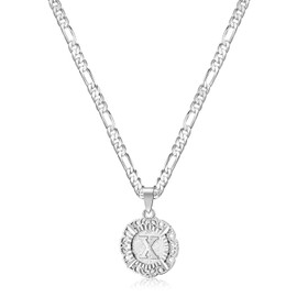 KissYan Initial Necklaces for Women, 14K Gold Plated Round Letter Pendant Capital Monogram Necklace Alphabets from A-Z Figaro Chain Jewelry, Stainless Steel, No Gemstone