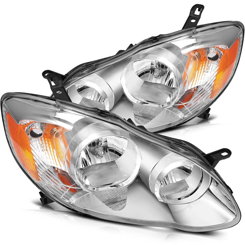 ECCPP Headlight Assembly Pair For Toyota Corolla 2003-2008 Chrome Housing