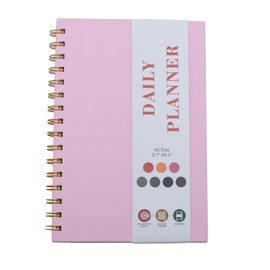 Spiral Planner with Bandage and Inner Pockets, A5 PU Hardcover 70 Sheets/140 Pages to do List for Study and Office (Pink)
