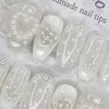 White dot handmade nail tips - lipstick / 화이트 도트