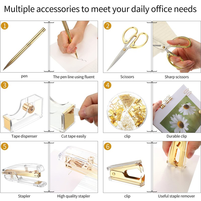 Office Supplies Set Desk Accessory Kit, Acrylic Stapler Set Staple