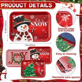 3Pcs 13x10 Inch Christmas Serving Trays Set Xmas Platters Dishes