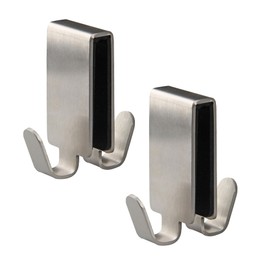 FACKELMANN Double Hooks for Glass Shower Screen TECNO, Stainless Steel Towel Rack, Coat Hook for Hanging in the Shower Door (Colour: Silver), Quantity: 2 Pieces