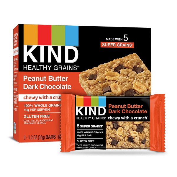 KIND Healthy Grains Bars, Peanut Butter Dark Chocolate, Non GMO, Gluten Free, 1.2oz, 5 Count (Pack of 3)