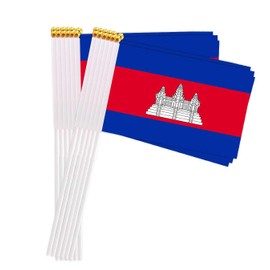 25 Packs Small Cambodia Flags on Handheld Stick，Miniature Cambodian Flag for Outside,4x6 Inch Mini Hand Held Banner with Golden Topper,Patriotic Decorations