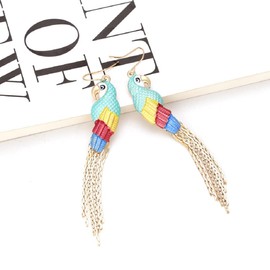 Parrot Tassel Earrings for Women, Cute Parrot Statement Earrings for Girls, Bohemian Parrot Bird Earrings, Tropical Parrot Drop Earrings, Zinc