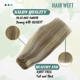 Highlights Weft Hair Extensions Human Hair, Brown Colored Sew in Hair Extensions Brown Fading to Blonde Weft Extensions Real Human Hair Platinum Blonde Sew in Human Hair Bundles 100g