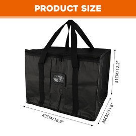 Rilcn Food Delivery Bag, 40L 43x30x31cm Black Insulated Soft Cooler Bag, Waterproof Pizza Delivery Bags, Reusable Grocery Shopping Bags, Picnic Bag, Warm and Cooler Bags for Food