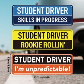 BOXOB 3pcs Student Driver Magnet for Car, 9.92x3.39in Reflective Magnetic Bumper Sticker 3 Styles Novice Rookie Safety Attention Sign New Driver Signs for Novice Drivers