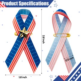 BZaber 150Pcs American Flag Satin Awareness Ribbons Pins Veteran Ribbon Pins Patriotic Ribbon Pins Red White Blue Stripe with Star Ribbon Pins for Men Women Adult Veteran Memorial Patriotic Day Gift