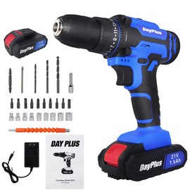 Cordless Power Drill Set,Electric Drill with 21V Li-ion Battery&Fast Charger,25+1 Torque Setting,3/8" Keyless Chuck Driver Set 2 Speed, LED Light for Home and Garden DIY Project