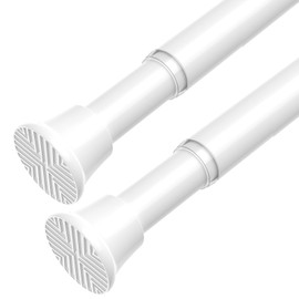 AIZESI 2 Pack Spring Tension Curtain Rod 24-46 Inch Adjustable Curtain Rods No Drilling White Tension Rods for Window, Doorway, Kitchen, Closet Storage