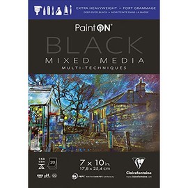 Clairefontaine - Ref 975490C - Paint'ON Mixed Media Black Glued Pad (20 Detachable Sheets) - 22.29 x 30.5cm (9 x 12in), 250gsm Heavyweight Paper (USA Version)