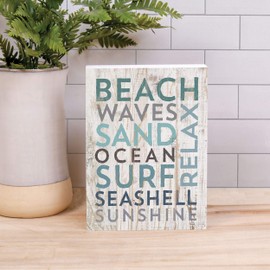 P. GRAHAM DUNN Beach Waves Ocean Relax Whitewash 5.5 x 7.5 Solid Wood Barnhouse Block Sign