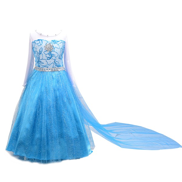 Dressy Daisy Toddler Little Girls' Ice Princess Costume Dresses Birthday Halloween Christmas Fancy Party Outfit with Long Detachable Train Size 4-5T Style E