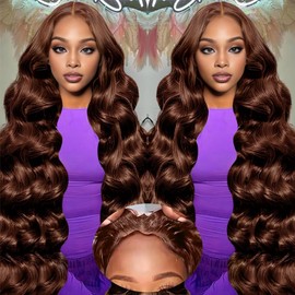 Brown Glueless Wigs Human Hair Pre Plucked Pre Cut 30Inch Chocolate Brown Lace Front Wigs 220 Density Body Wave Wig 7x5 Wig Human Hair for Black Women