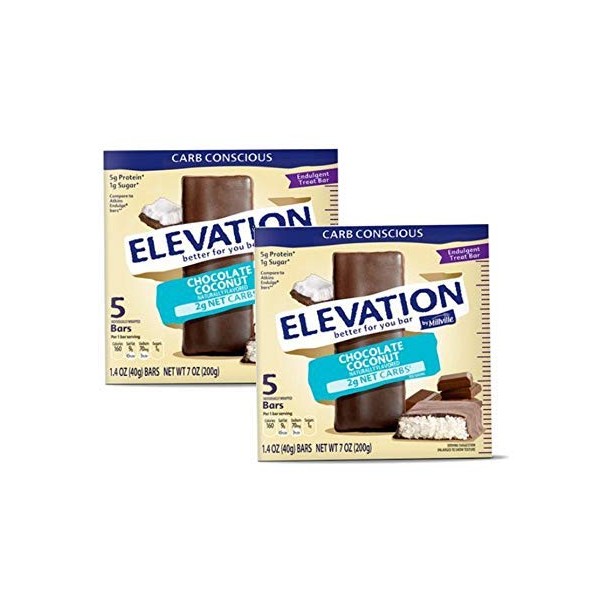 Millville Elevation Protein Bars Snack Endulgent Treat 1.4oz Bars 5g Protein (Chocolate Coconut, 2 Pack (10 Bars))