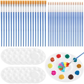 150 Pcs Paint Brushes Palettes Set, 100 Pcs Nylon Painting Brushes & 50 Pcs Round Paint Trays, Art Acrylic Painting Supplies for Oil Watercolor Painting