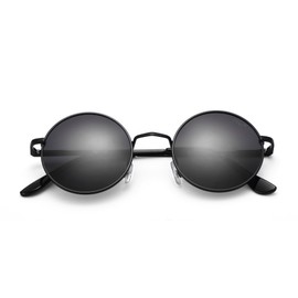 Miuno® Sunglasses with Round Lenses UV400 Men Women with Case Nickel Glasses Spring Hinge 8088, Frame: matte black/glasses: black