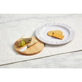 Mud Pie Happy Cheese Plate & Board Set, 10.5" dia, White