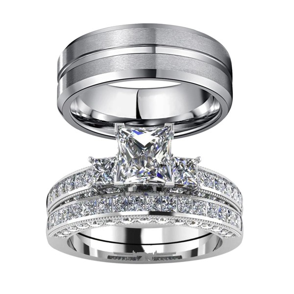 Ringcrown Couple Rings White Gold Plated 925 Sterling Silver Ring