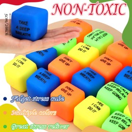 VioraWhite 24 Pack Mini Bulk Stress Balls Cube Motivational Fidget Slow Rising Stress Relief 1.96'' Employee Appreciation Gifts TPR Sensory Inspirational Teacher Relieve Anxiety Party Favor Prizes