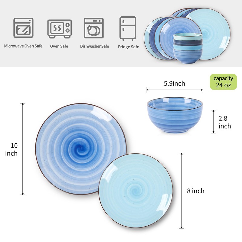 Selamica Ceramic Dinnerware Sets, 12 Pieces Plates and Bowls Sets,