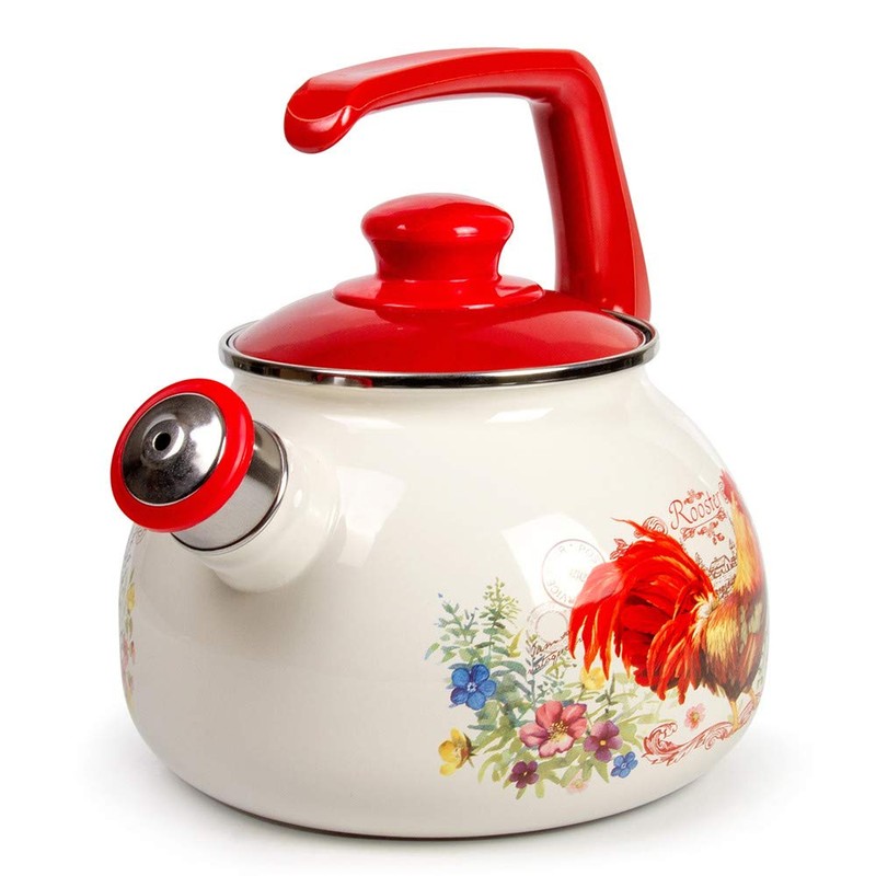 Whistling Tea Kettle Stovetop Rooster Enamelware Kettle 2.7-qt. (2.5 L)