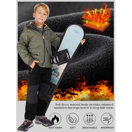 liyiyiyia Kids Boys Girls Snow Pants, Waterproof Windproof Fleece-Lined Soft Shell Winter Pants for Outdoor Skiing Hiking Black