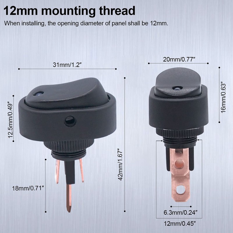 Twidec/5Pcs LED Lighted Rocker Switch Toggle 12V 30A SPST 3