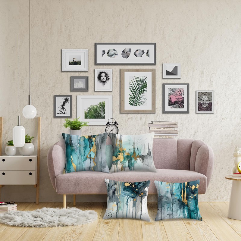HOSTECCO Turquoise and Grey Cushion Covers 45x45 cm Pack of