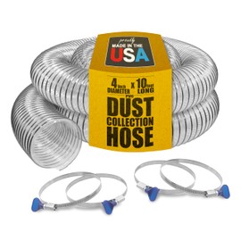 PVC Dust Collection Hose w/4 Thumbscrew Clamps, Puncture Resistant, Carbon Steel Wire, Clear Flexible PVC Dust Collector Hose, Proudly Made in USA (4" x 10')