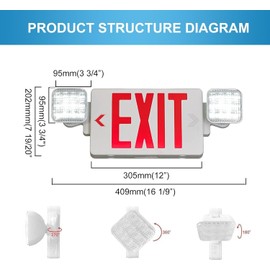 Double Sided LED Emergency EXIT Sign, Exit Combo Remote Capable, Two LED Lights, Backup Battery, US Standard Red Letter, Commercial Grade, 120-277V, FireResistant(UL 94V-0) - 1 Pack