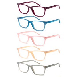 JOSCHOO 5-Pack Reading Glasses Blue Light Blocking Spring Hinge Readers for Men Women Computer Eyeglasses (5Clours-4, 1.25, x)