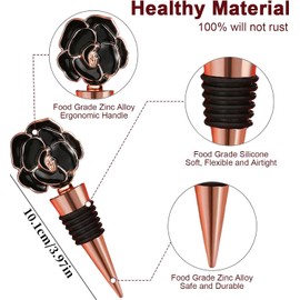 4pcs Luxury Rose Wedding Anniversary Wine Stopper Party Favors Valentine Gift Bridal Shower Return Gifts Souvenirs Beverage Stoppers Holiday Birthday Luau Party Decor (White Black Rose,4)