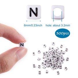 Pandahall 50g/300pcs Acrylic A-Z English Letter N Beads Alphabet Cube Beads DIY Word Message Initial Bracelet Spacer Charms Jewelry Makings 6x6mm White